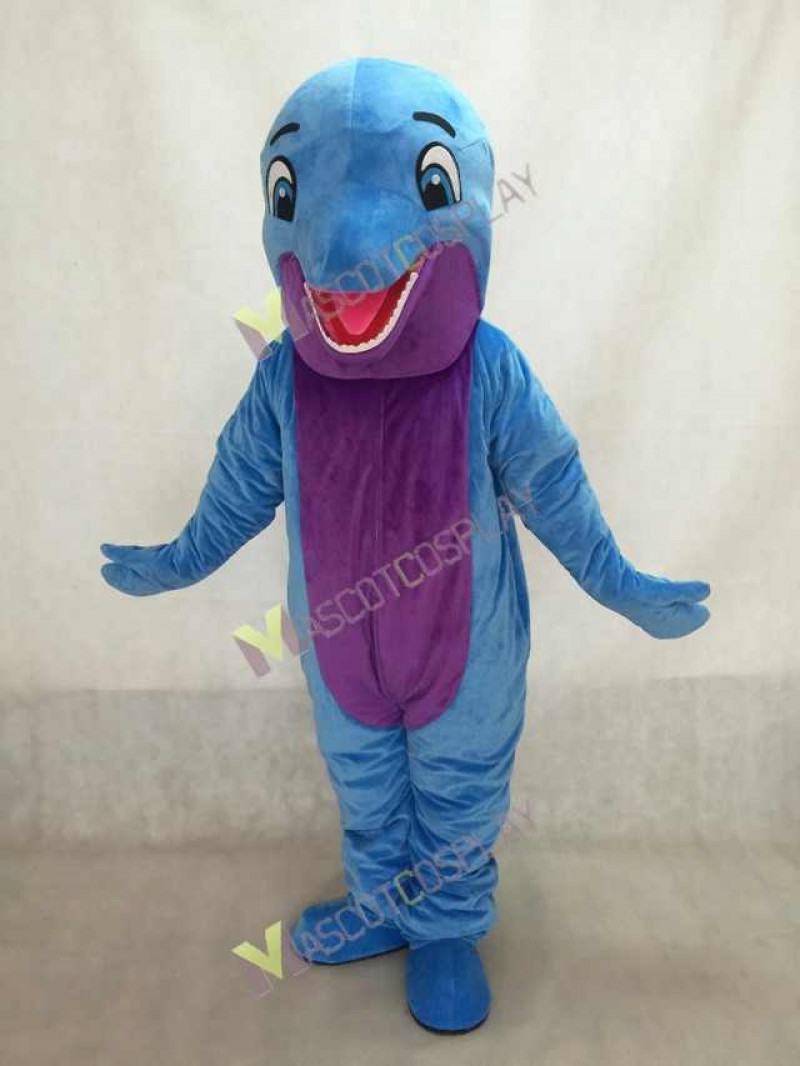 New Blue Happy Dolphin Mascot Costume with Purple Belly