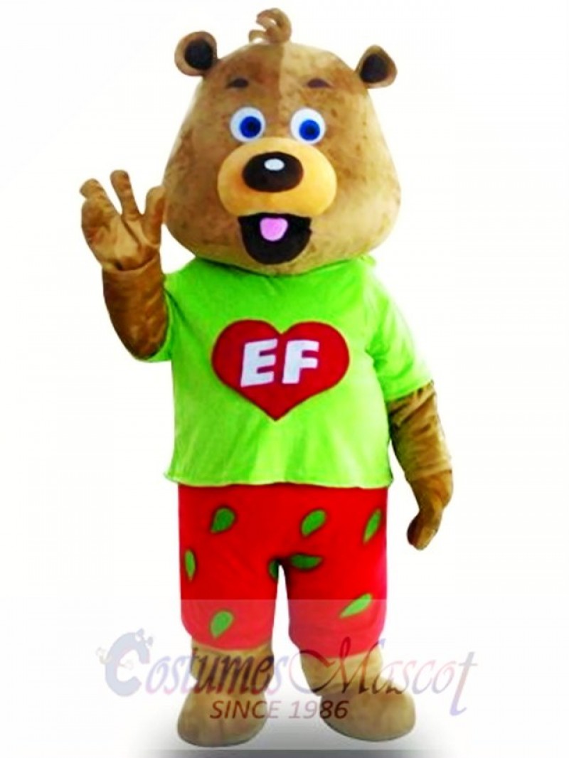 Fancy Cute Green Coat Bear Mascot Costume