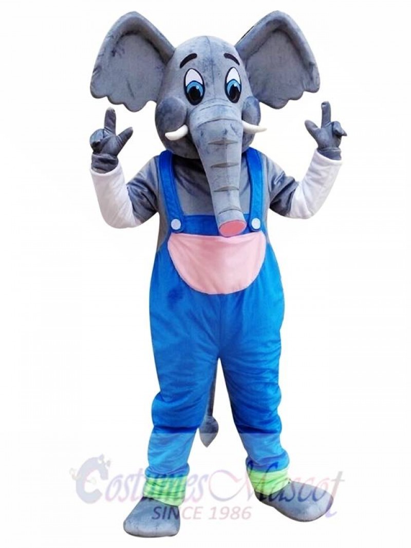 Elephant Mascot Costume with Blue Overalls