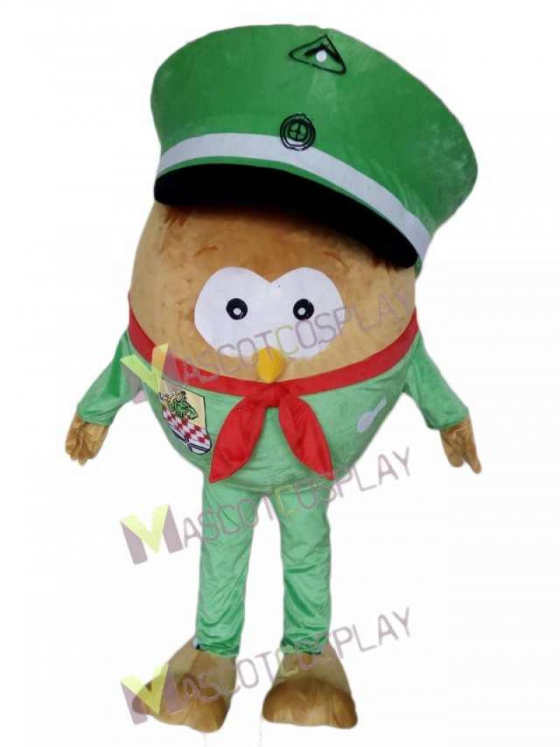 Adult Green Hat Big Body Owl Mascot Costume