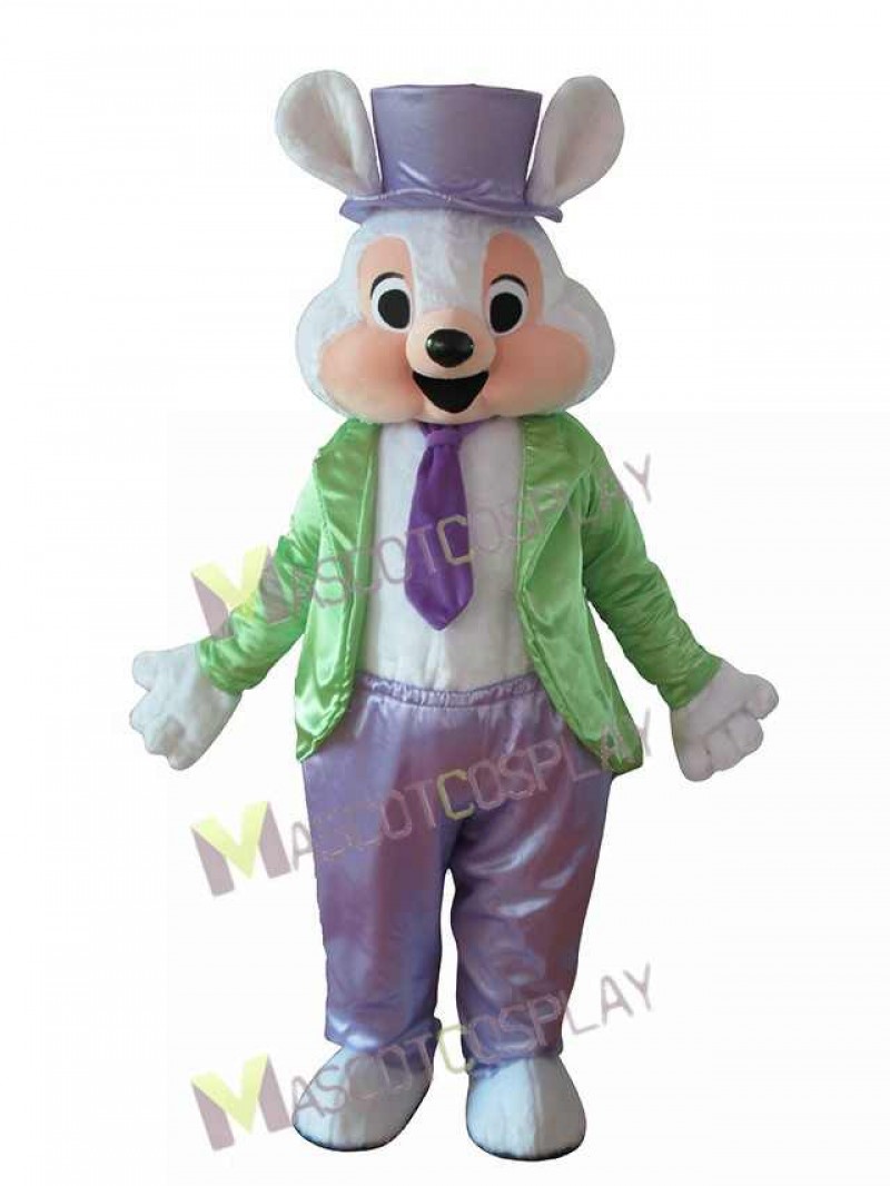 Cartoon Easter Bunny in Hat and Tie Rabbit Mascot Costume