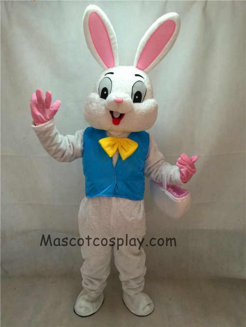 High Quality Easter Bunny Mascot Costume Rabbit Hare Fancy Dress Cartoon Suit in Blue Vest