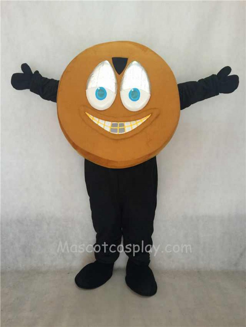 Adorable Light Brown Hockey Puck Mascot Costume