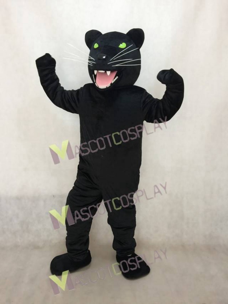 Fierce New Black Panther Mascot Costume with Green Eyes