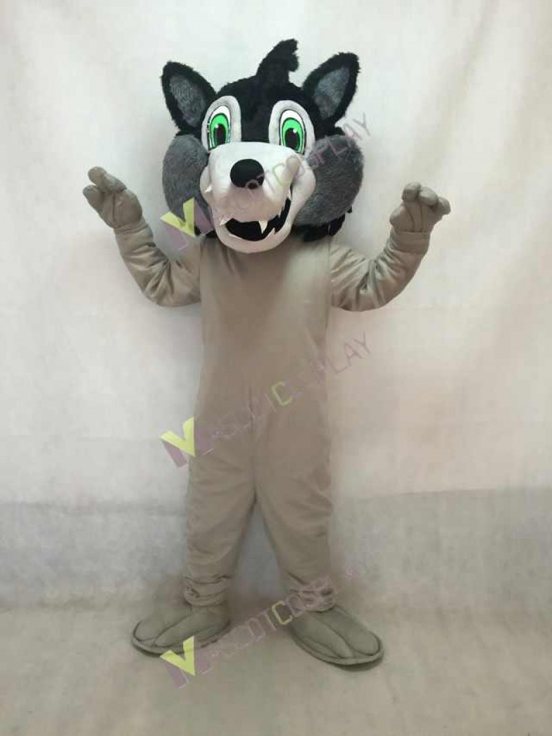 Realistic Adult Big Black Bad Wolf Head Only Mascot Costume