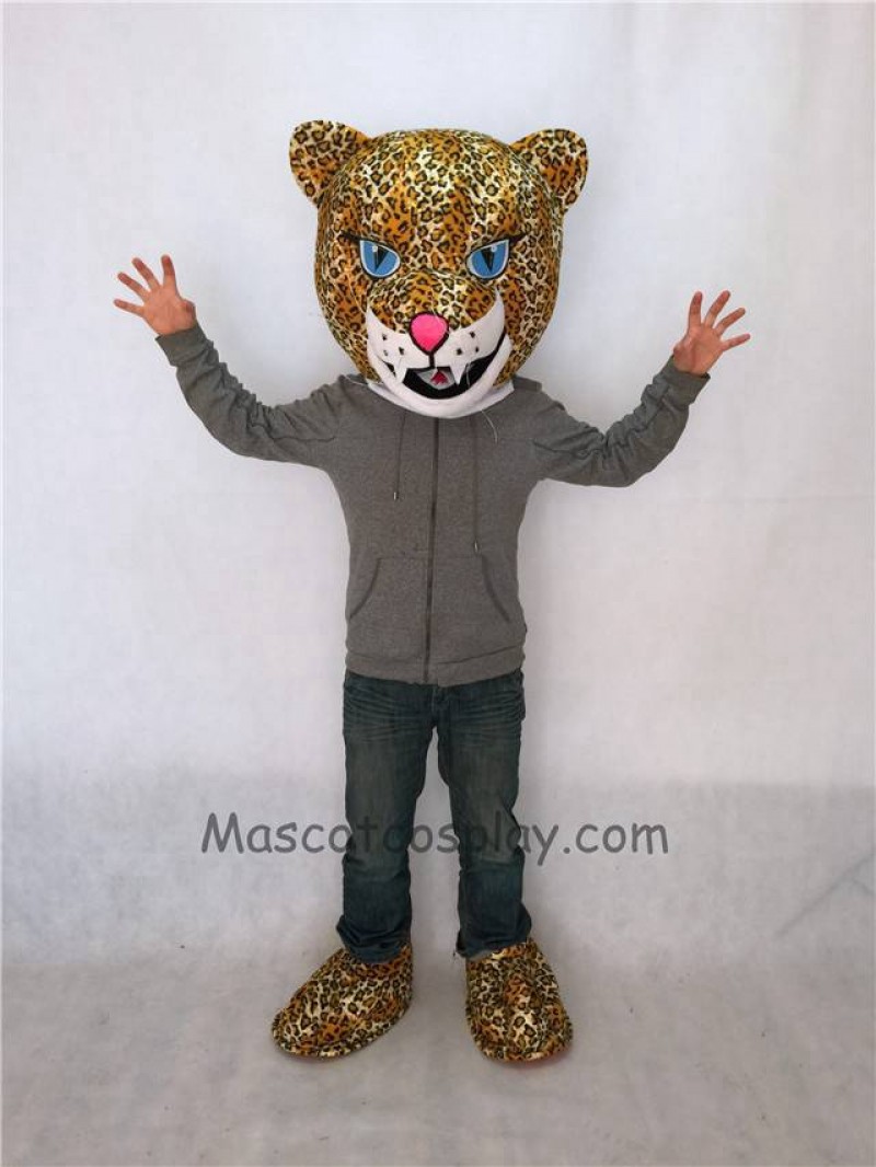 Fierce Jaguar Mascot Costume Head Only with Blue Eyes