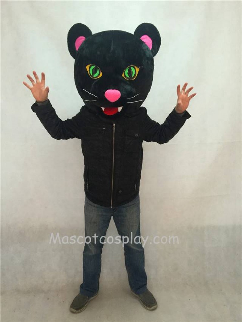Hot Sale Adorable Realistic New Black Panther Mascot Costume HEAD ONLY with Green Eyes