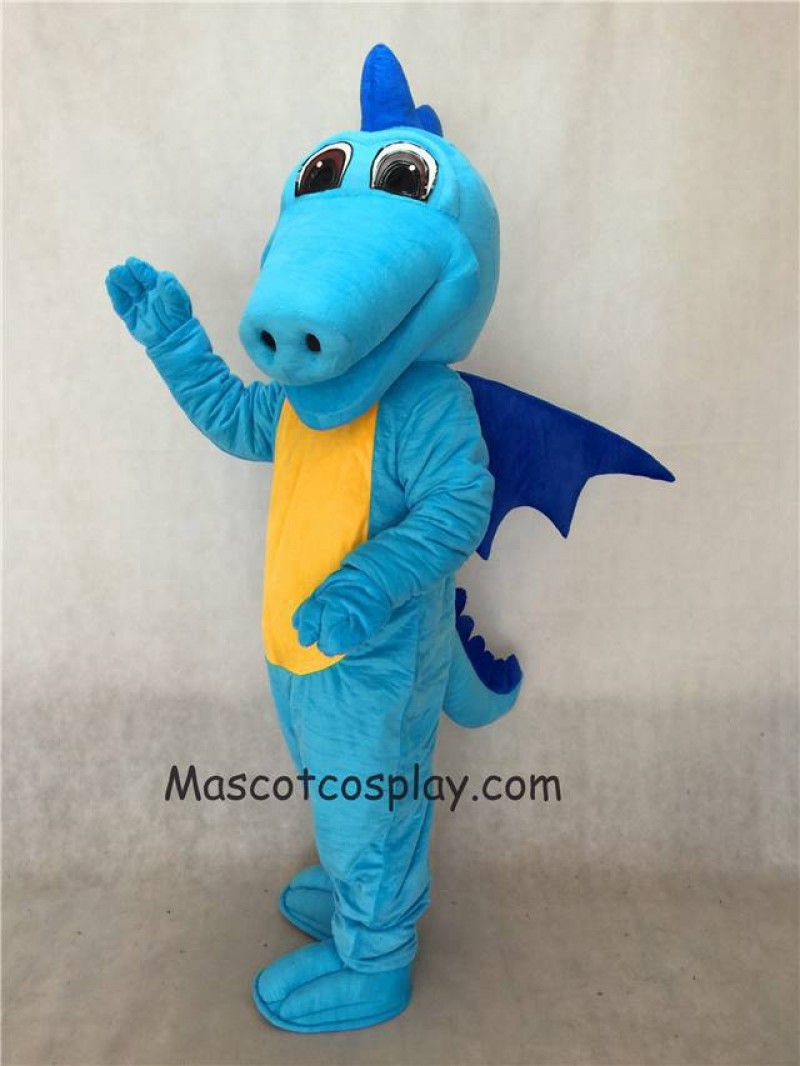 Hot Sale Adorable Realistic New Light Blue Turquoise Dragon Mascot Costume with Dark Blue Wings