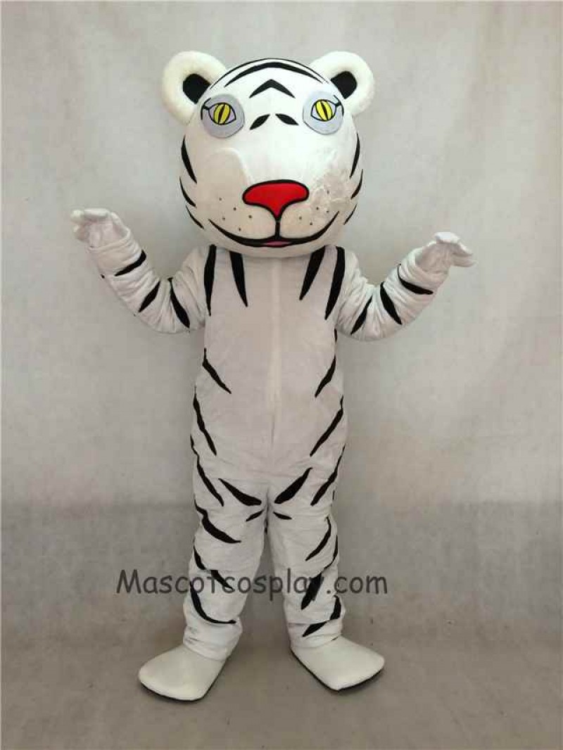Hot Sale Adorable Realistic New White Tiger Cub Mascot Costume with Black Stripes