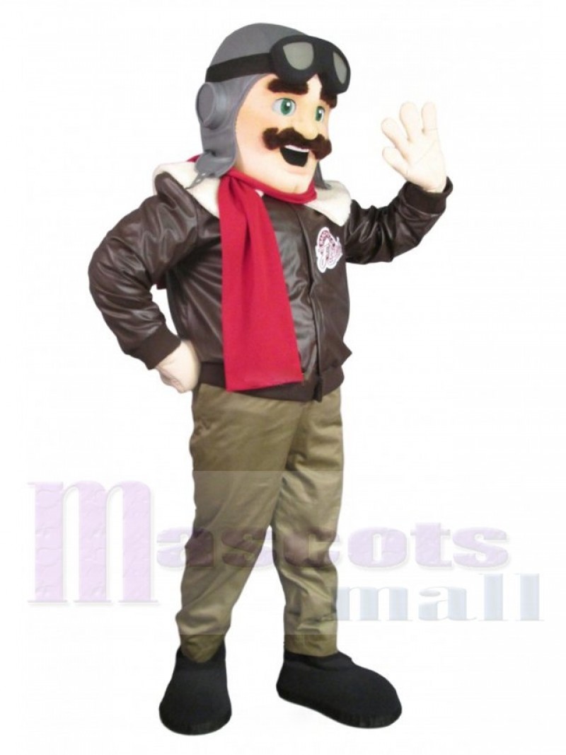 Bomber Pilot in Leather Jacket Mascot Costume People