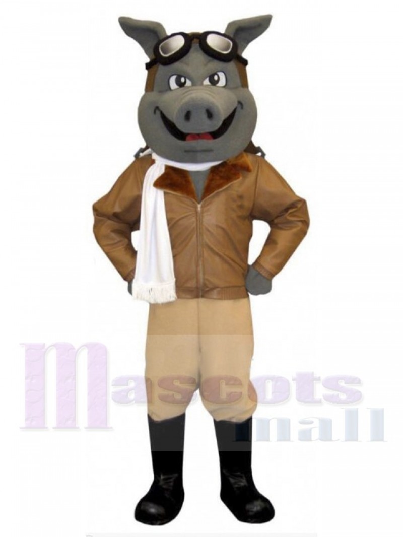 Aviator Pig mascot costume