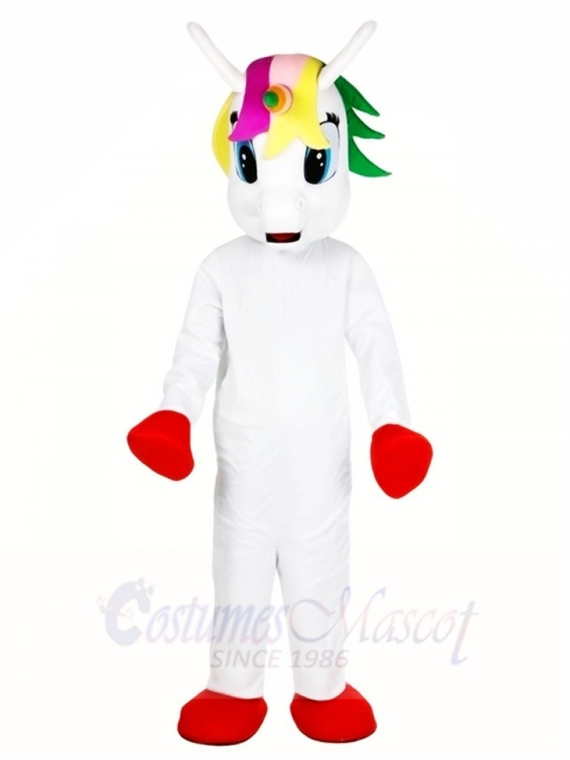 White Unicorn with Colorful Horn Mascot Costumes Myth