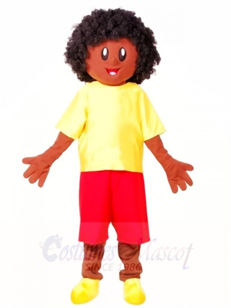Yellow Shirt African Boy Mascot Costumes People