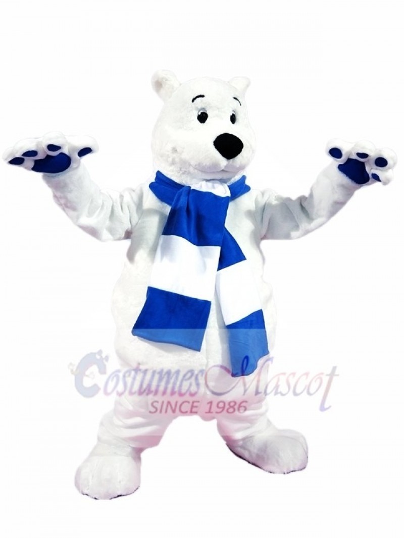 Blue and White Scarf Polar Bear Mascot Costumes