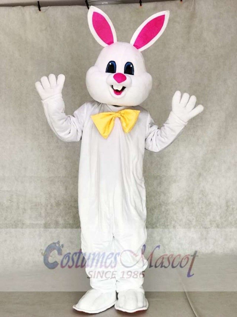 White Bunny Easter Rabbit with Yellow Bow Mascot Costumes Animal