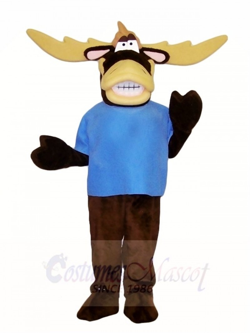 Blue Shirt Moose Mascot Costumes Animal