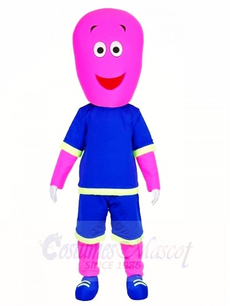 Pink Man in Blue Shorts Mascot Costumes People