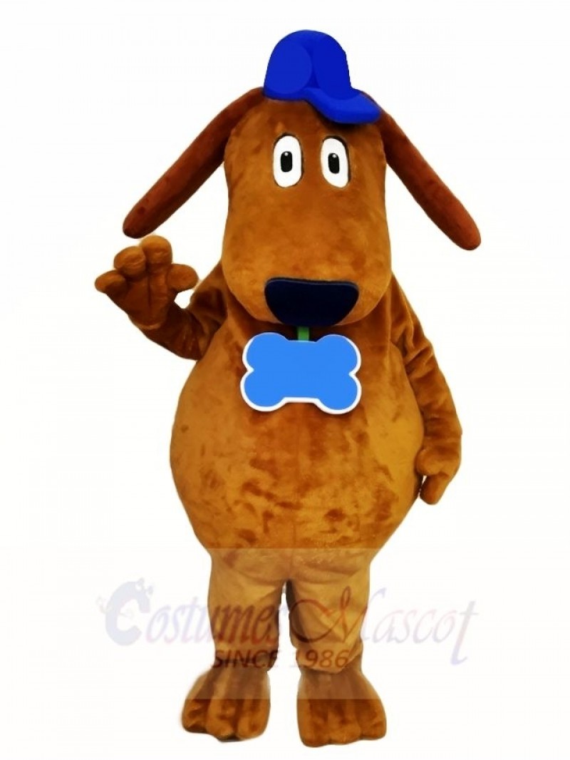 Brown Dog Mascot Costumes with Blue Hat Animal  