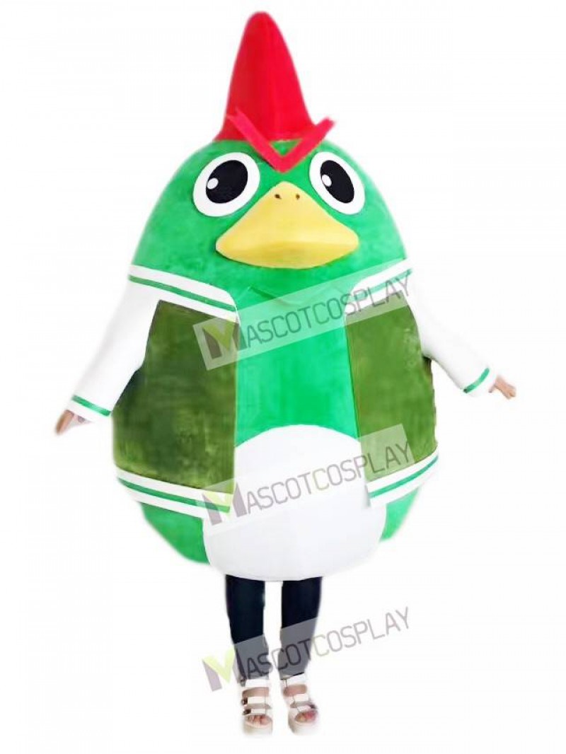 Rooster Cock Chicken in Green Suit Mascot Costume