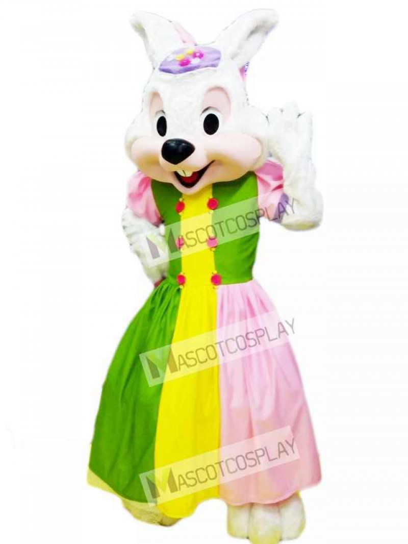 Easter Bunny in Colorful Dress Mascot Costume Animal