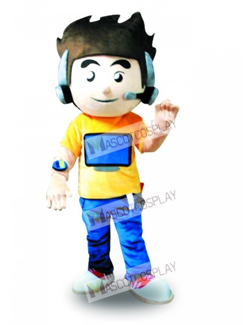 Earphone Computer Boy Mascot Costume