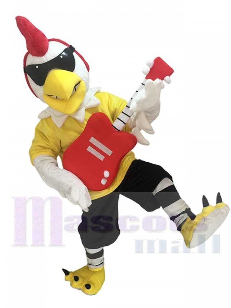 Rooster Cock with Guitar Rockin Chicken Mascot Costume Mascot Costume