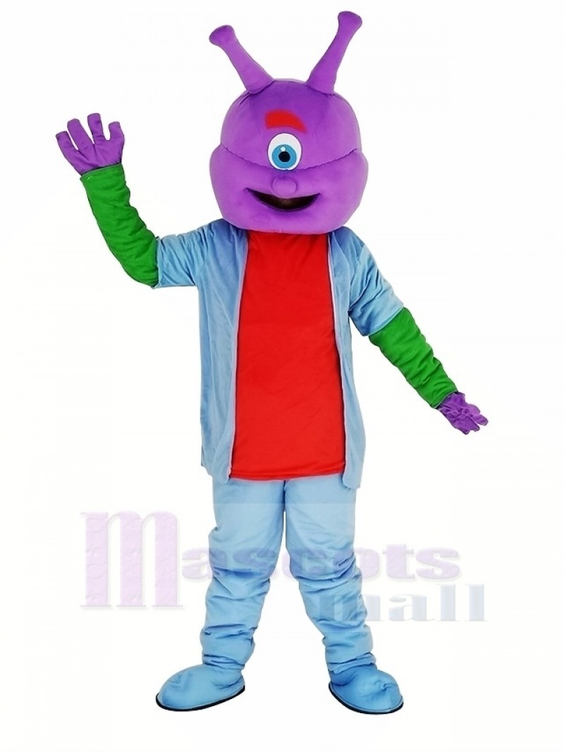 Alien with Purple Head Mascot Costume Cartoon	