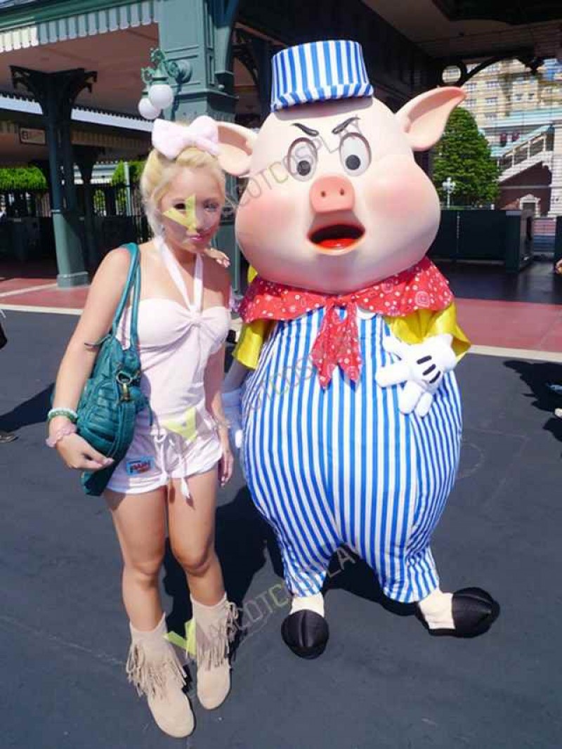 High Quality Adult Pig in Stripe Suit Mascot Costume Halloween Outfit