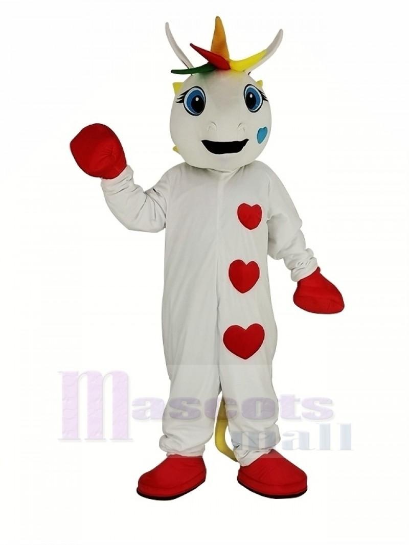 White Unicorn with Colorful Horn Mascot Costume Animal