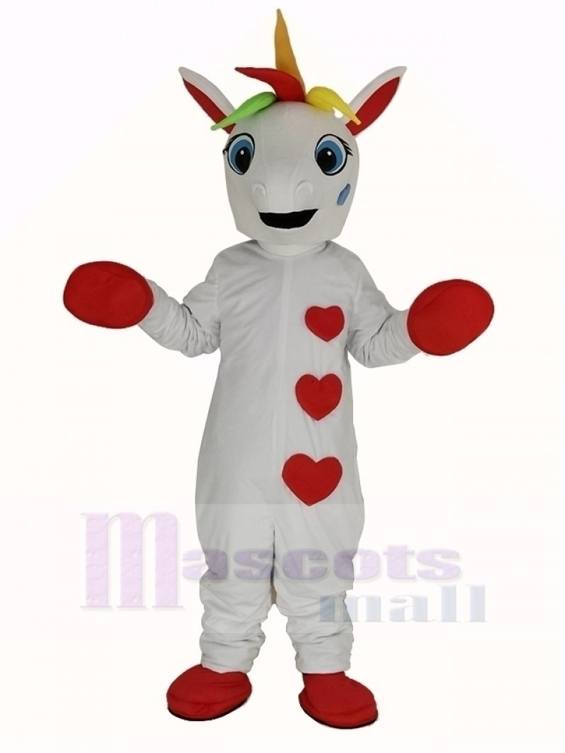 White Unicorn with Colorful Horn Mascot Costume
