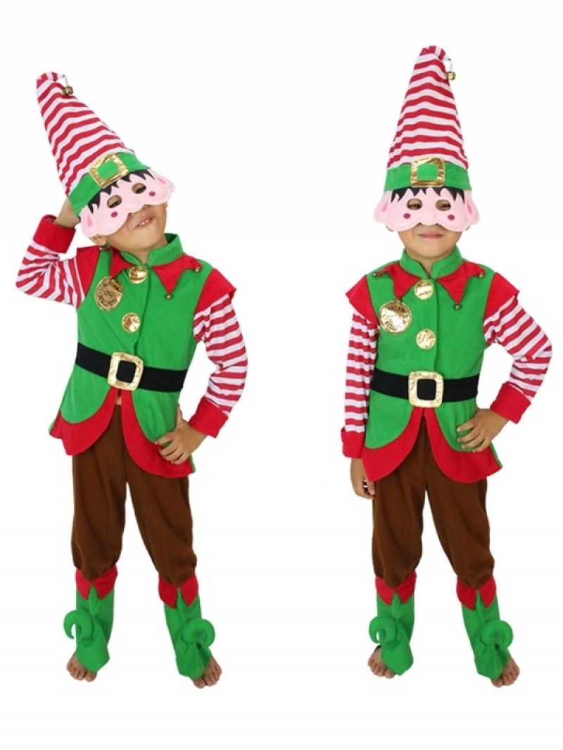 Kid Cosplay Dress Suit Boy Girl Performance Uniform Green Christmas Elf Clothes Santa's Costume Clown Clothes Halloween