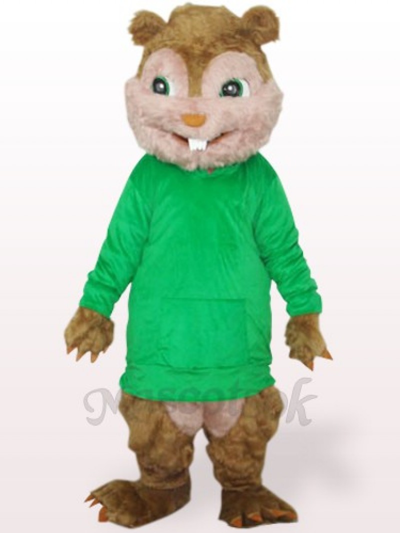 Green Squirrel With Long Hair And Short Teeth Plush Adult Mascot Costume