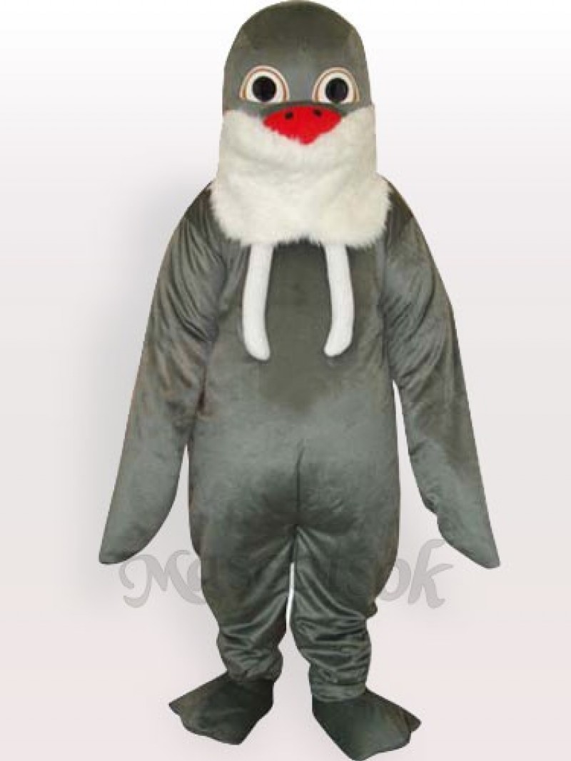 Grey Walrus with White Beard and Red Nose Adult Mascot Funny Costume