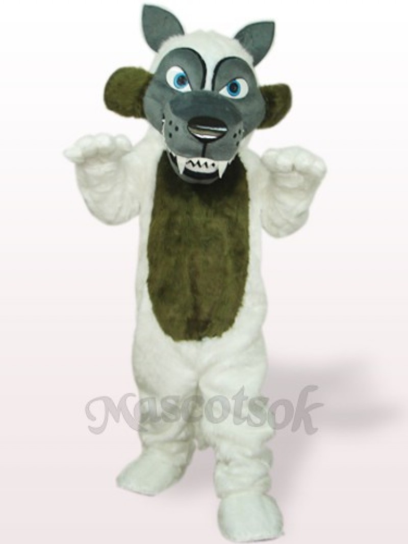 White Long Hair Wolf Plush Adult Mascot Costume