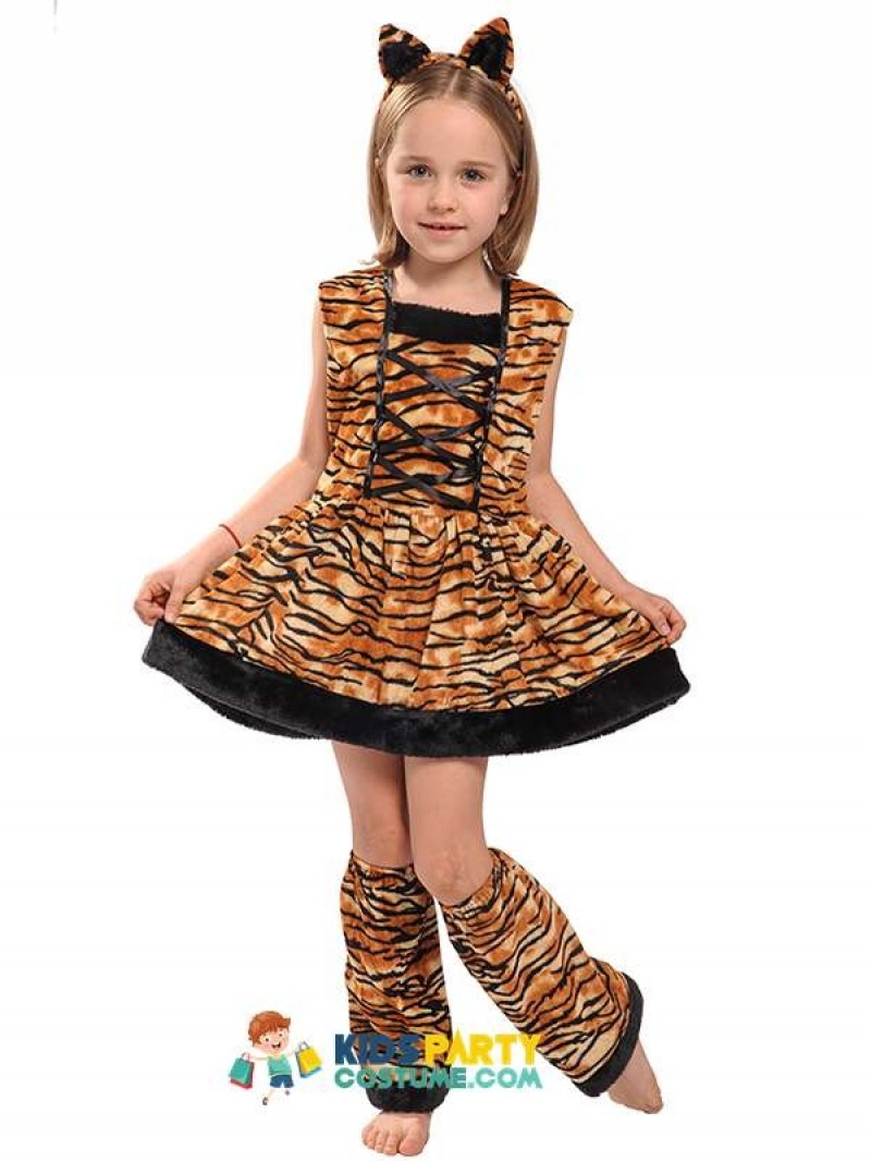 Tiger Girl Child Animal Carnaval Costumes For Kids Cute Head band Children Cosplay Lovely