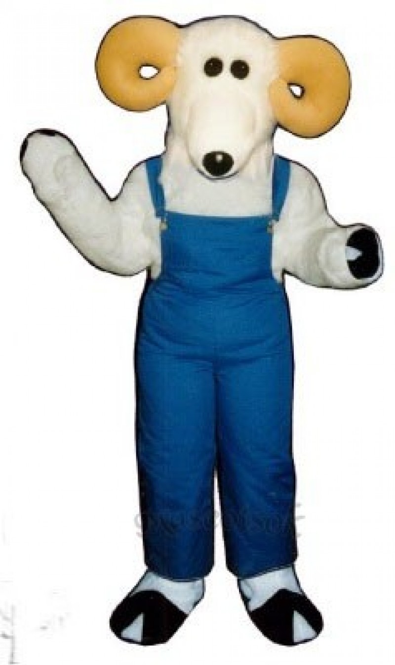 Cute Ronnie Ram with Overalls Mascot Costume