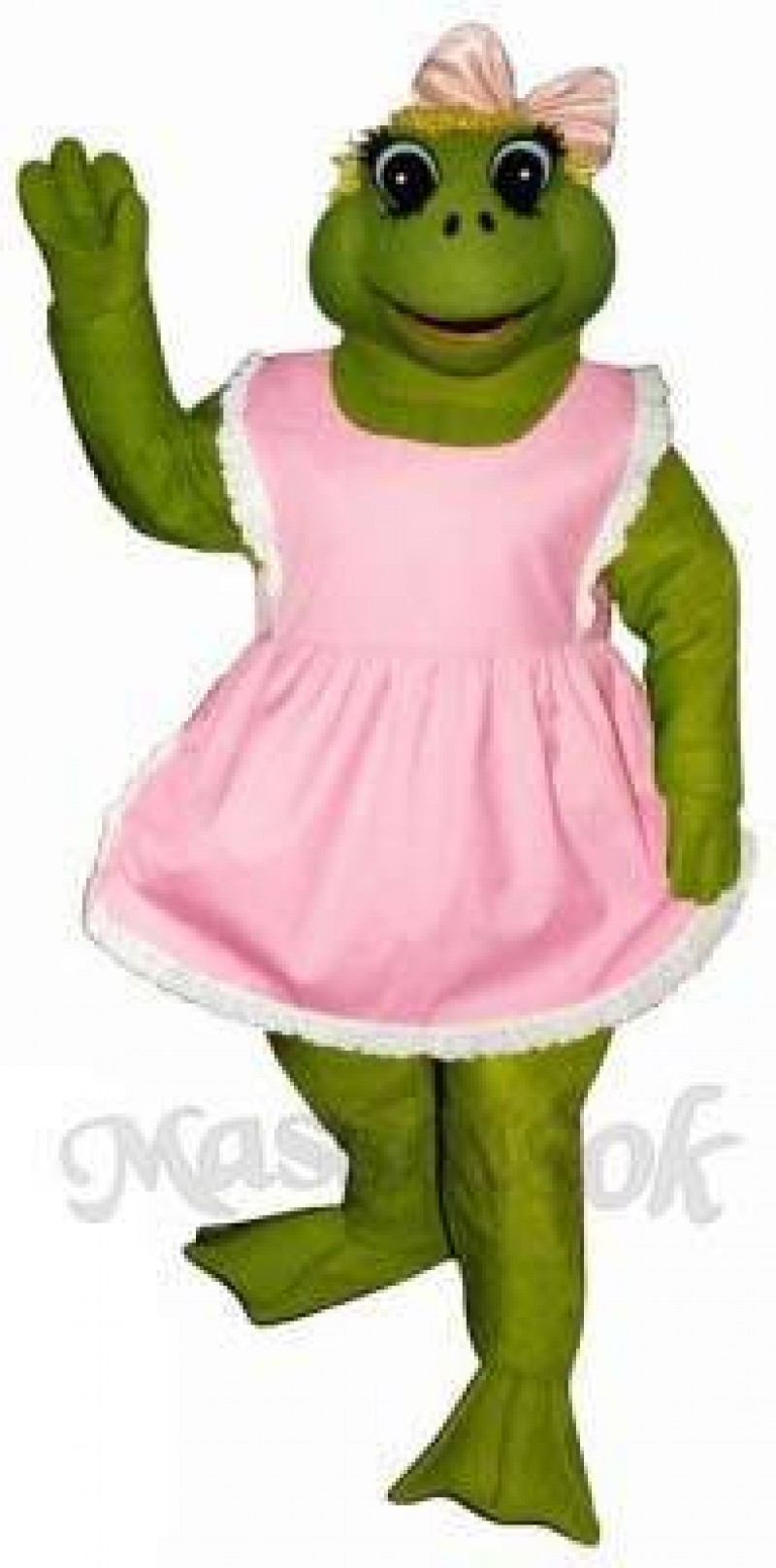 Female Fern Frog with Apron & Bow Mascot Costume
