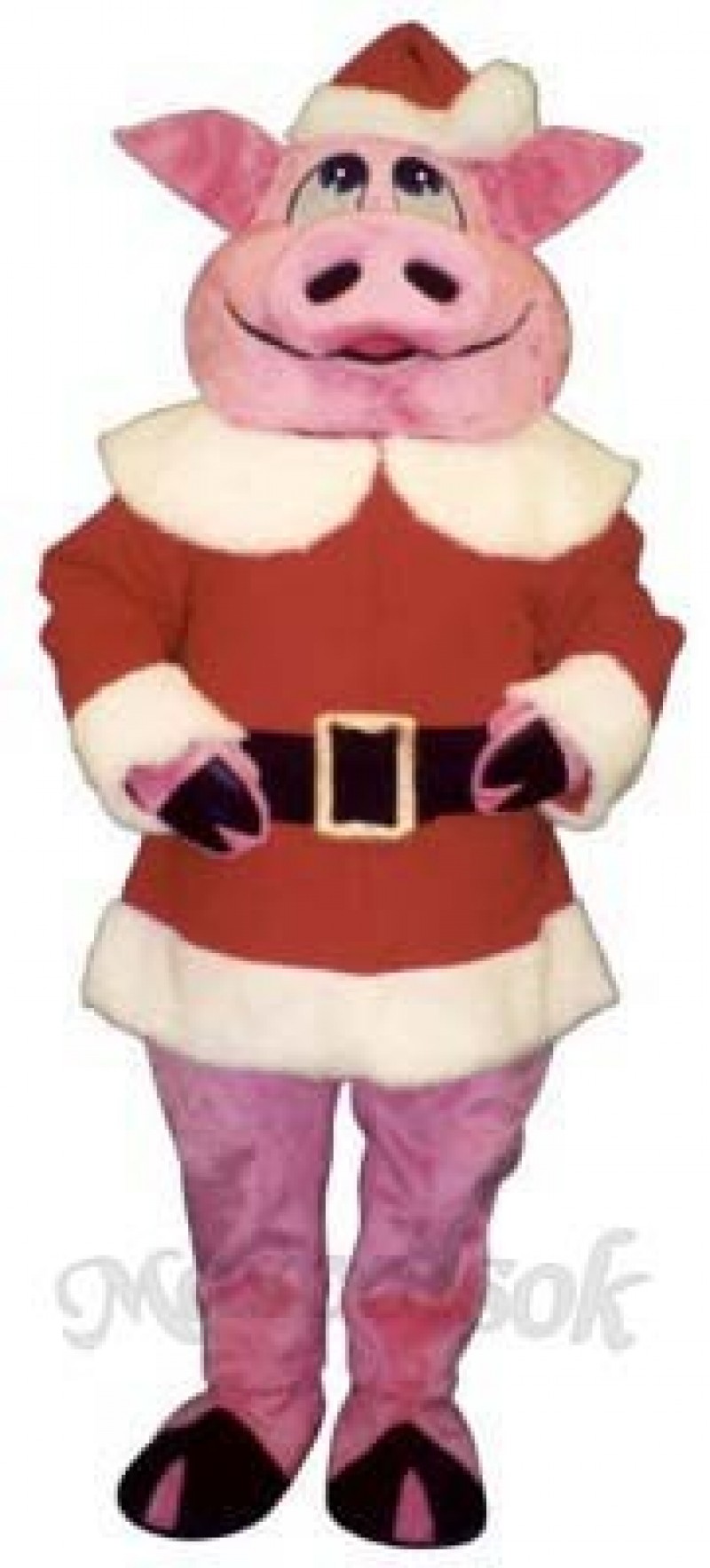 Hog with Santa Coat & Hat Christmas Mascot Costume