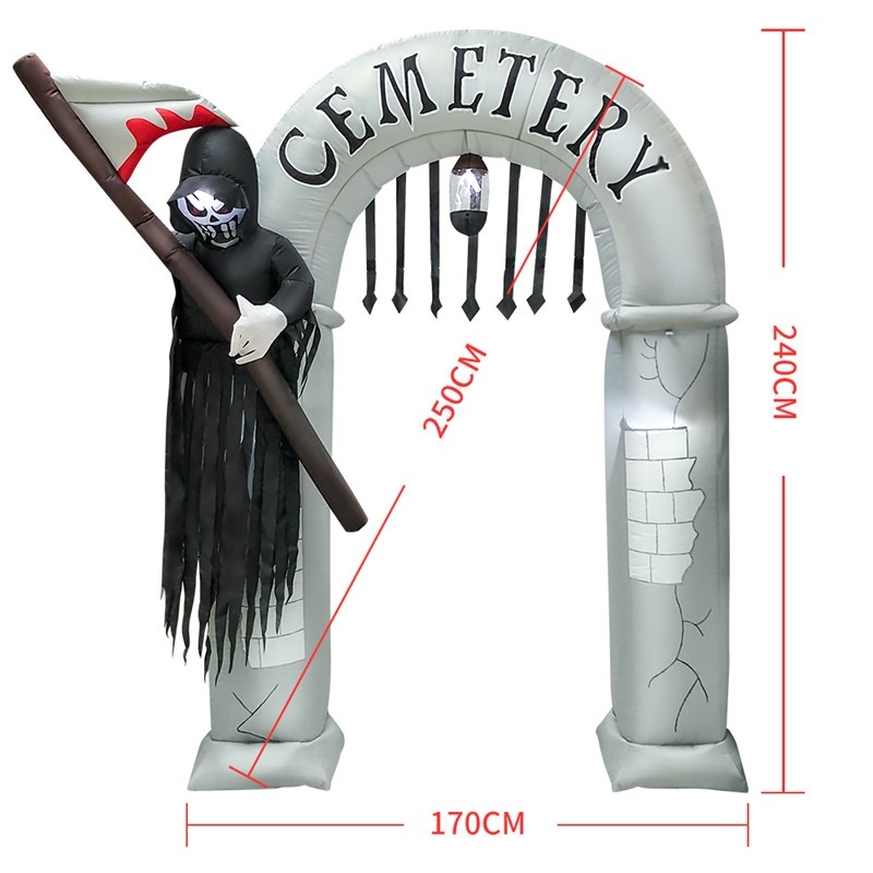 8ft Inflatable Large Arch with Grim Reaper with LED Lights Holiday Archway Decoration Outdoor Yard Lawn Art Decor