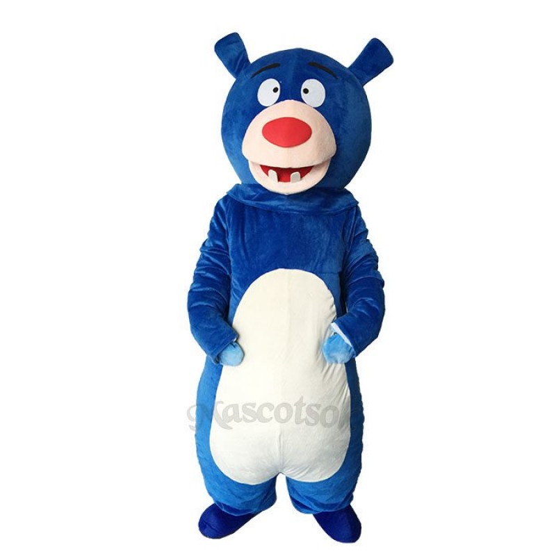 Lovely Blue Bear Short Plush Adult Mascot Costume