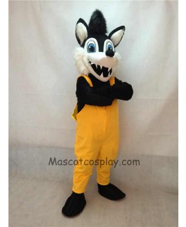 High Quality Big Bad Wolf Mascot Costume with Yellow Overalls