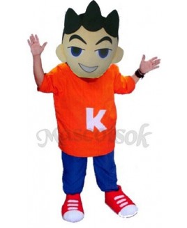 Big Head Boy with Orange Clothes Plush Adult Mascot Costume