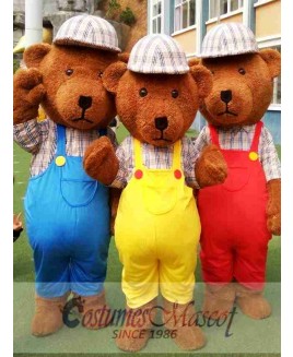 Blue/Yellow/Red Teddy Bear Cartoon Mascot Costume