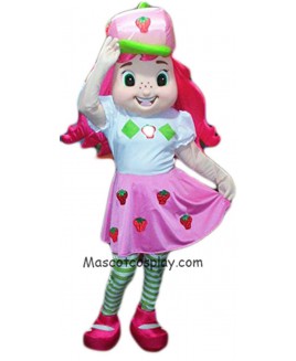 Hot Sale Adorable Realistic New Popular Professional Strawberry Shortcake Mascot Costume Girl with Pink Hair Character Cartoon Costume