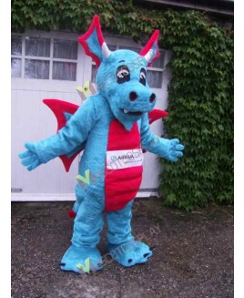 High Quality Adult Light Blue Arriva Dragon with Red Wings Mascot Costume