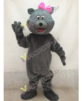 Cute Gray Tabitha Cat Mascot Costume with Pink Bow