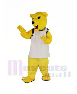 Yellow Funny Bear in White Shirt Mascot Costume