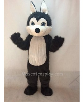 Cute Dark Long Hair Friendly Husky Dog Mascot Costume