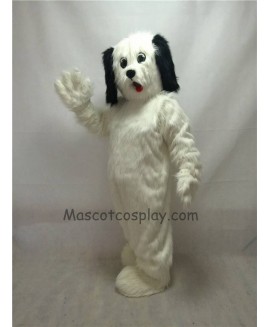Cute White Shaggy Maggy Dog Plush Mascot Costume with Black Ears