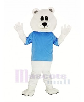 Cute White Bear with Blue T-shirt Mascot Costume Adult	